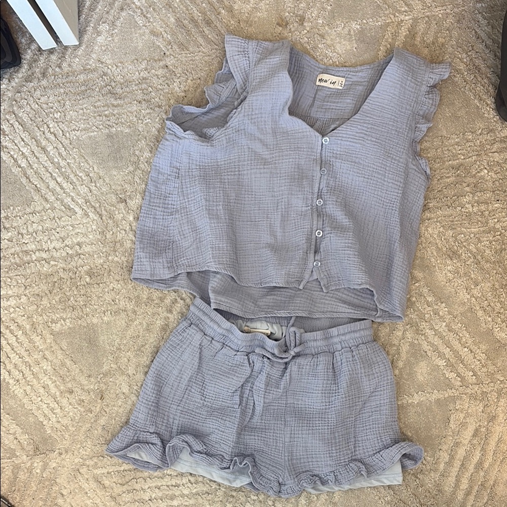 Light Blue Ruffled Sleeveless Top and Shorts Set